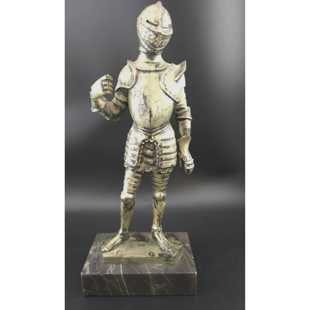 Vintage 1969 Depose Italy Fontanini Pewter Knight Figurine Carrara Marble Base - Picture 6 of 12